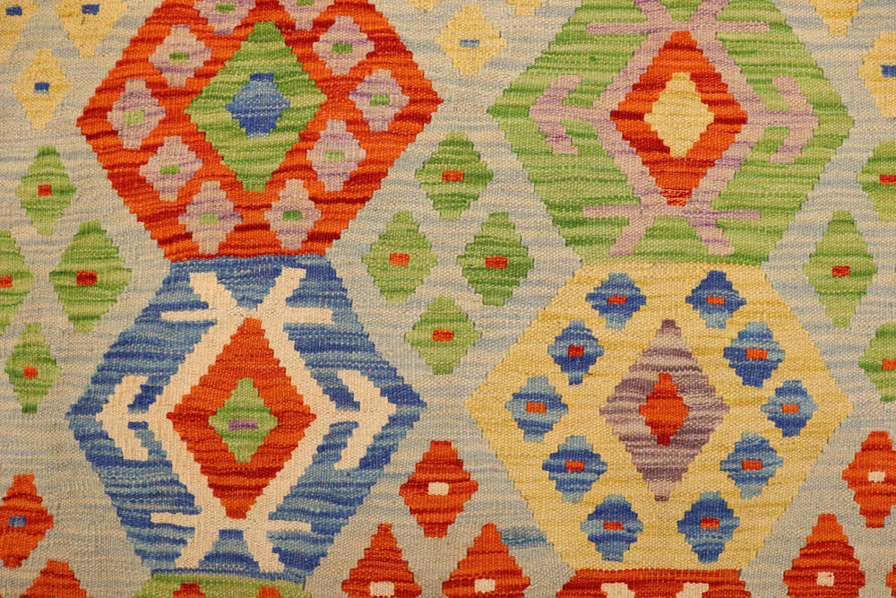 handmade Geometric Kilim Blue Rust Hand-Woven RECTANGLE 100% WOOL area rug 3 x 4