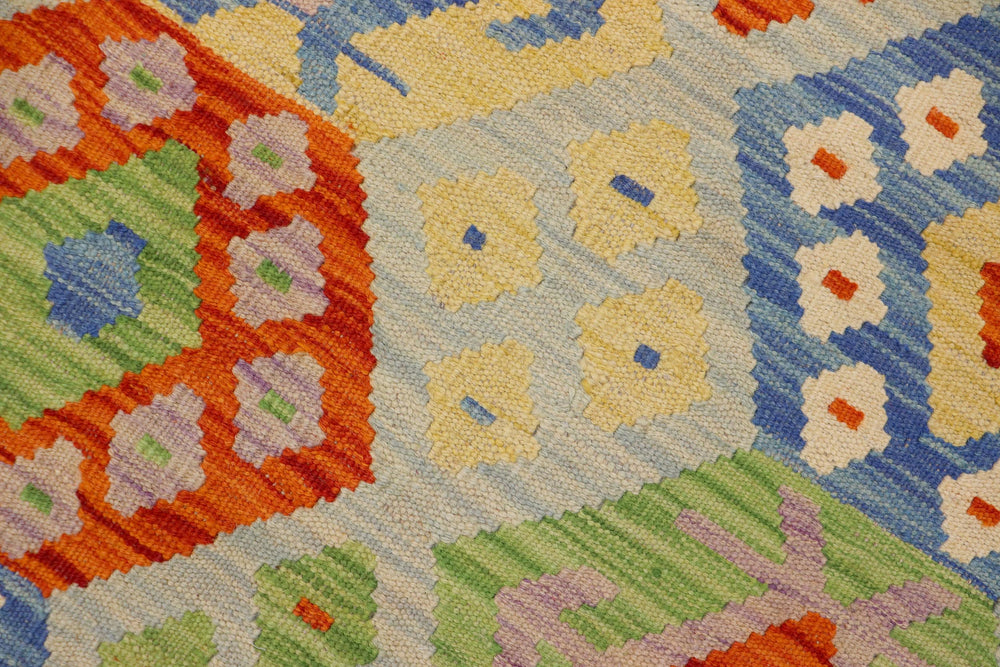 handmade Geometric Kilim Blue Rust Hand-Woven RECTANGLE 100% WOOL area rug 3 x 4