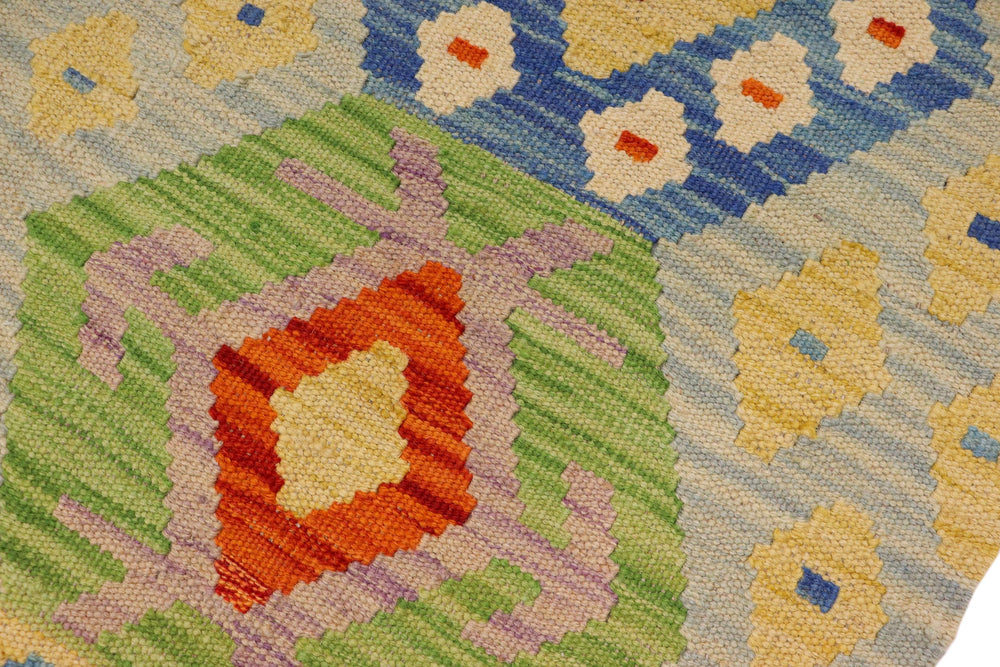 handmade Geometric Kilim Blue Rust Hand-Woven RECTANGLE 100% WOOL area rug 3 x 4