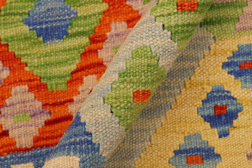 handmade Geometric Kilim Blue Rust Hand-Woven RECTANGLE 100% WOOL area rug 3 x 4
