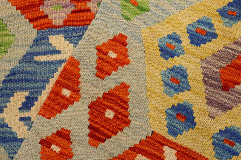 handmade Geometric Kilim Blue Rust Hand-Woven RECTANGLE 100% WOOL area rug 3 x 4