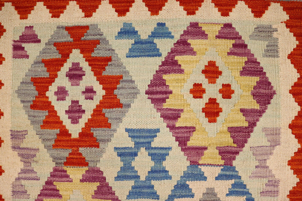 handmade Geometric Kilim Blue Rust Hand-Woven RECTANGLE 100% WOOL area rug 4 x 5