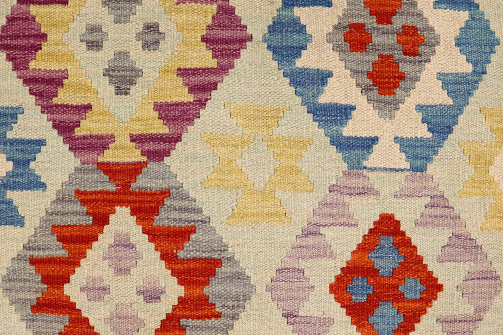 handmade Geometric Kilim Blue Rust Hand-Woven RECTANGLE 100% WOOL area rug 4 x 5