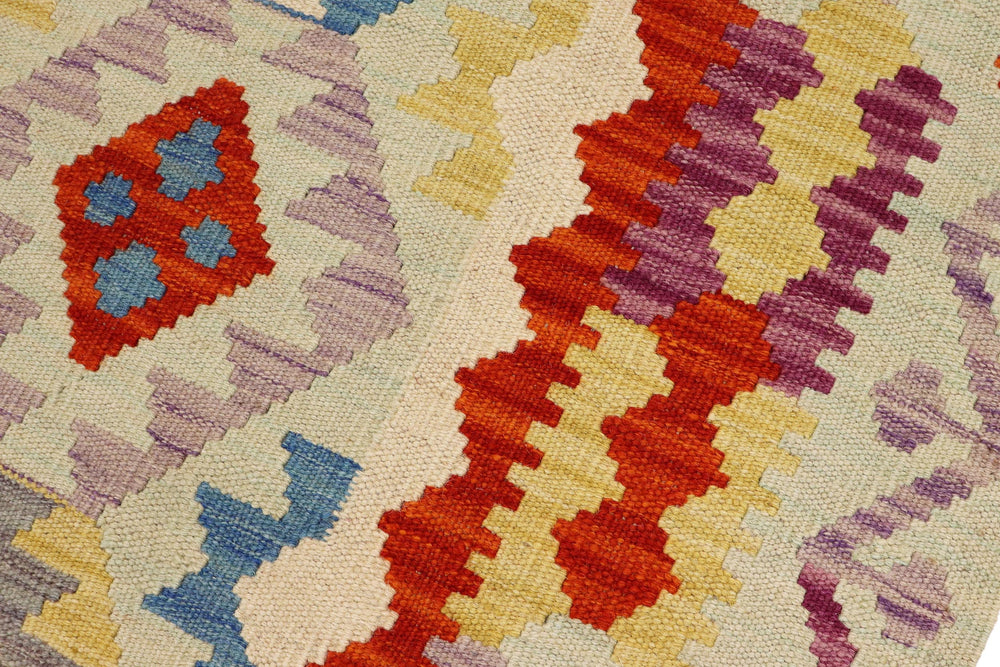 handmade Geometric Kilim Blue Rust Hand-Woven RECTANGLE 100% WOOL area rug 4 x 5