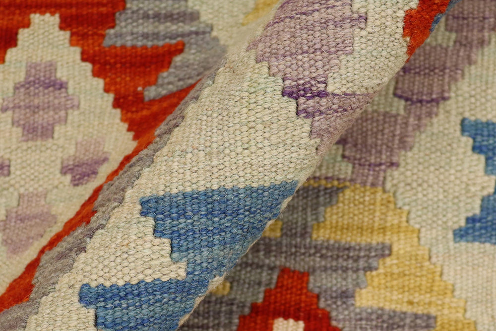 handmade Geometric Kilim Blue Rust Hand-Woven RECTANGLE 100% WOOL area rug 4 x 5