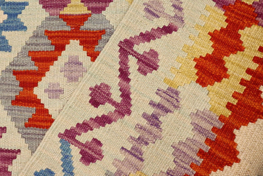 handmade Geometric Kilim Blue Rust Hand-Woven RECTANGLE 100% WOOL area rug 4 x 5
