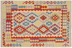 handmade Geometric Kilim Blue Rust Hand-Woven RECTANGLE 100% WOOL area rug 4 x 5