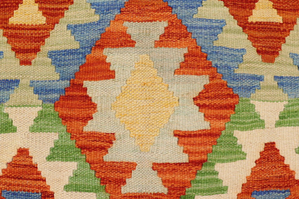 handmade Geometric Kilim Rust Blue Hand-Woven RECTANGLE 100% WOOL area rug 3 x 5