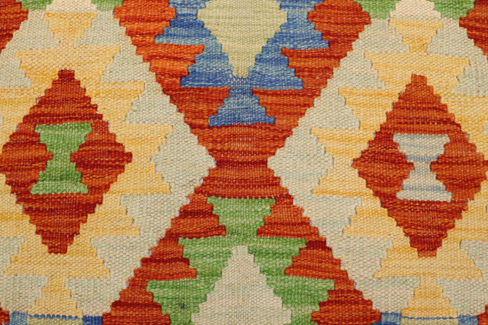 handmade Geometric Kilim Rust Blue Hand-Woven RECTANGLE 100% WOOL area rug 3 x 5