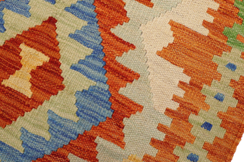 handmade Geometric Kilim Rust Blue Hand-Woven RECTANGLE 100% WOOL area rug 3 x 5