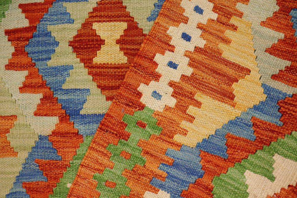 handmade Geometric Kilim Rust Blue Hand-Woven RECTANGLE 100% WOOL area rug 3 x 5