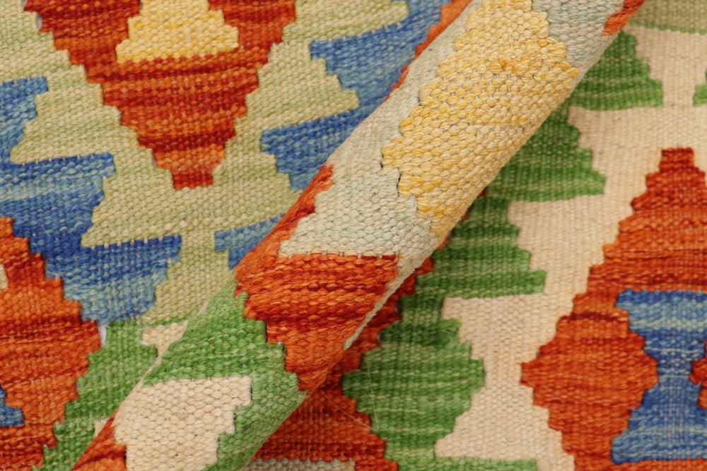 handmade Geometric Kilim Rust Blue Hand-Woven RECTANGLE 100% WOOL area rug 3 x 5