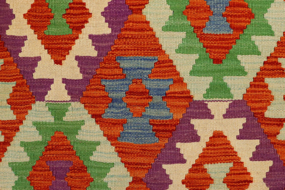 handmade Geometric Kilim Rust Blue Hand-Woven RECTANGLE 100% WOOL area rug 3 x 5