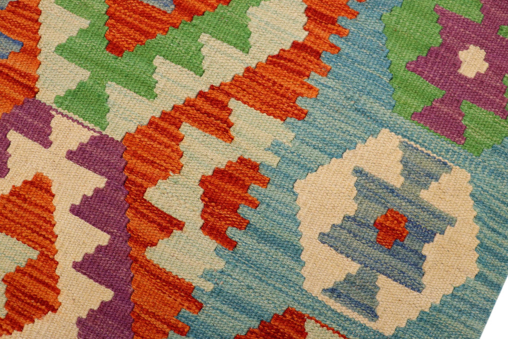 handmade Geometric Kilim Rust Blue Hand-Woven RECTANGLE 100% WOOL area rug 3 x 5