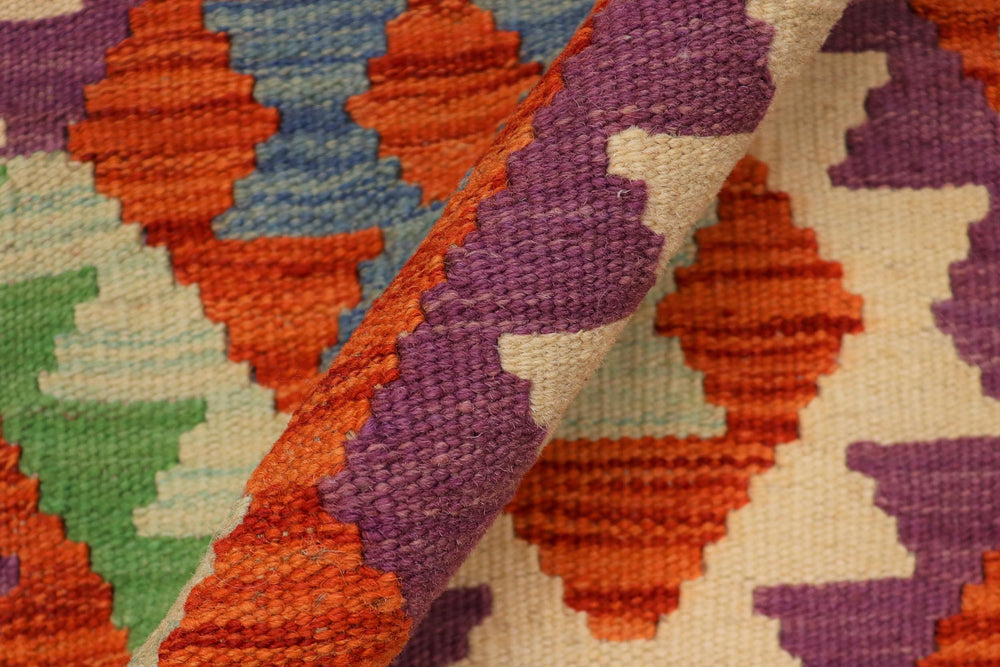 handmade Geometric Kilim Rust Blue Hand-Woven RECTANGLE 100% WOOL area rug 3 x 5
