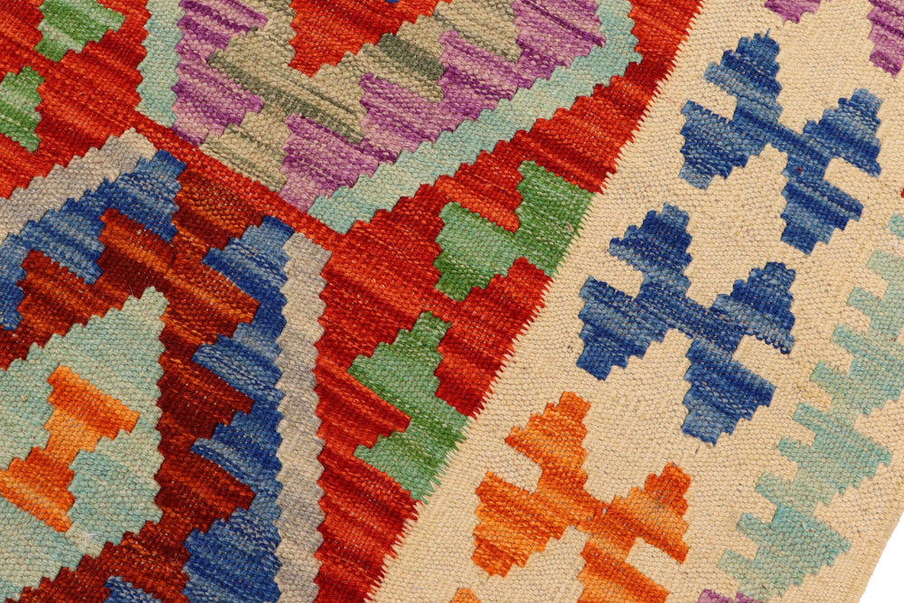 handmade Geometric Kilim Rust Beige Hand-Woven RECTANGLE 100% WOOL area rug 3 x 5