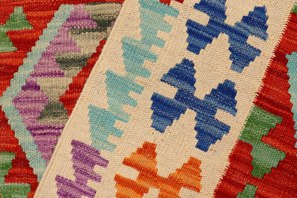 handmade Geometric Kilim Rust Beige Hand-Woven RECTANGLE 100% WOOL area rug 3 x 5