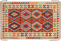 handmade Geometric Kilim Rust Beige Hand-Woven RECTANGLE 100% WOOL area rug 3 x 5