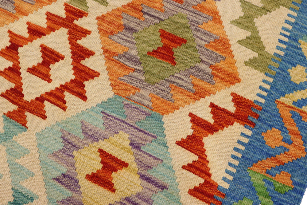 handmade Geometric Kilim Beige Blue Hand-Woven RECTANGLE 100% WOOL area rug 3 x 5