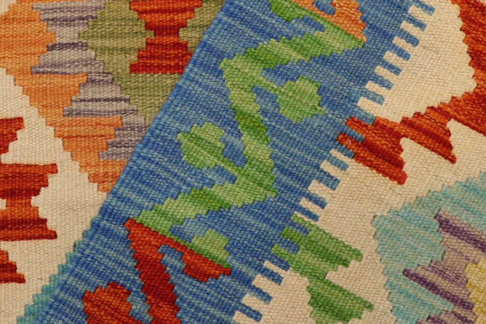 handmade Geometric Kilim Beige Blue Hand-Woven RECTANGLE 100% WOOL area rug 3 x 5