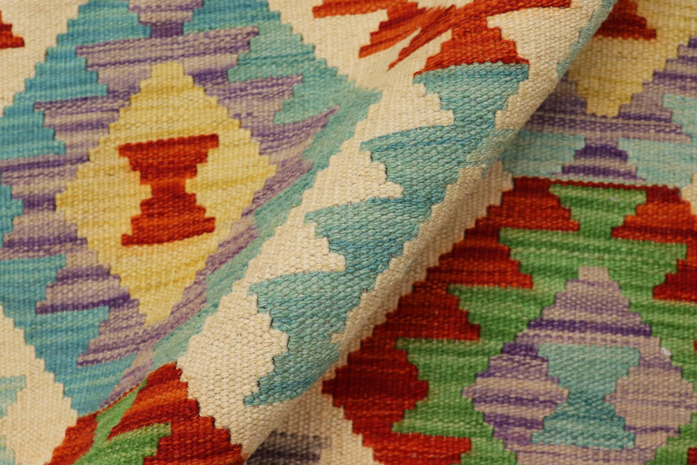 handmade Geometric Kilim Beige Blue Hand-Woven RECTANGLE 100% WOOL area rug 3 x 5