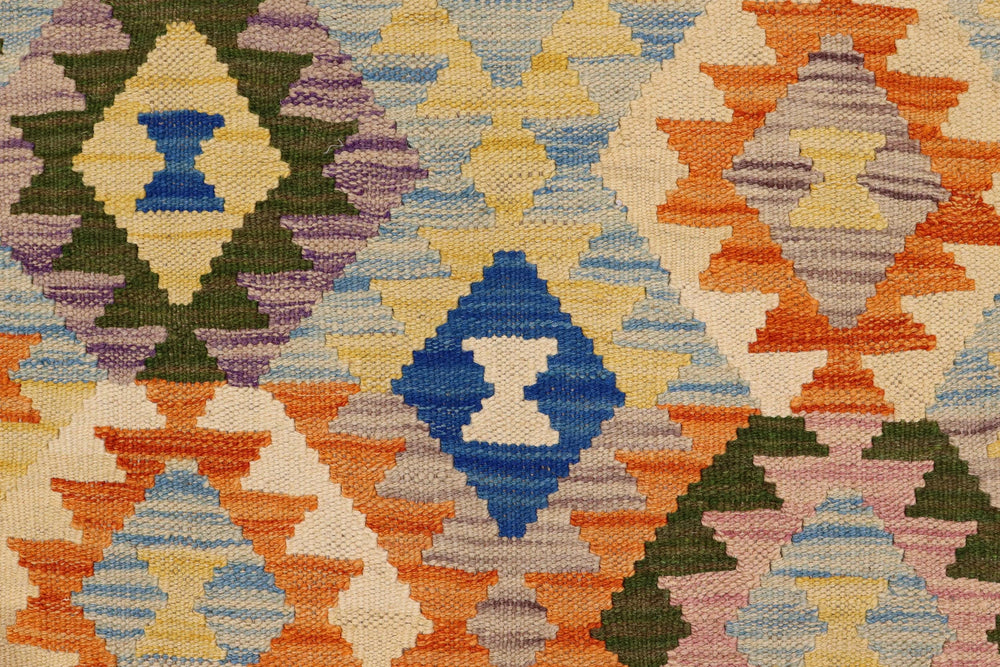 handmade Geometric Kilim Beige Blue Hand-Woven RECTANGLE 100% WOOL area rug 4 x 5