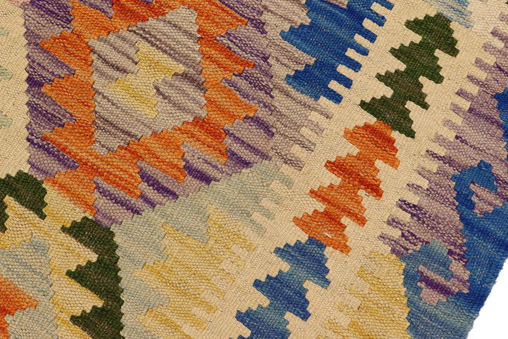 handmade Geometric Kilim Beige Blue Hand-Woven RECTANGLE 100% WOOL area rug 4 x 5