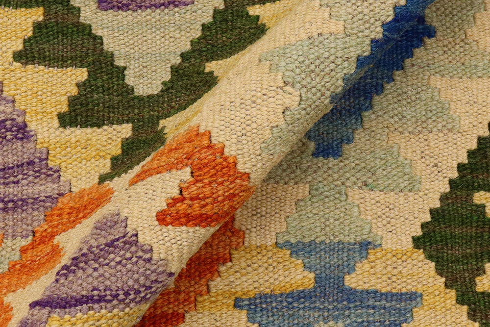 handmade Geometric Kilim Beige Blue Hand-Woven RECTANGLE 100% WOOL area rug 4 x 5