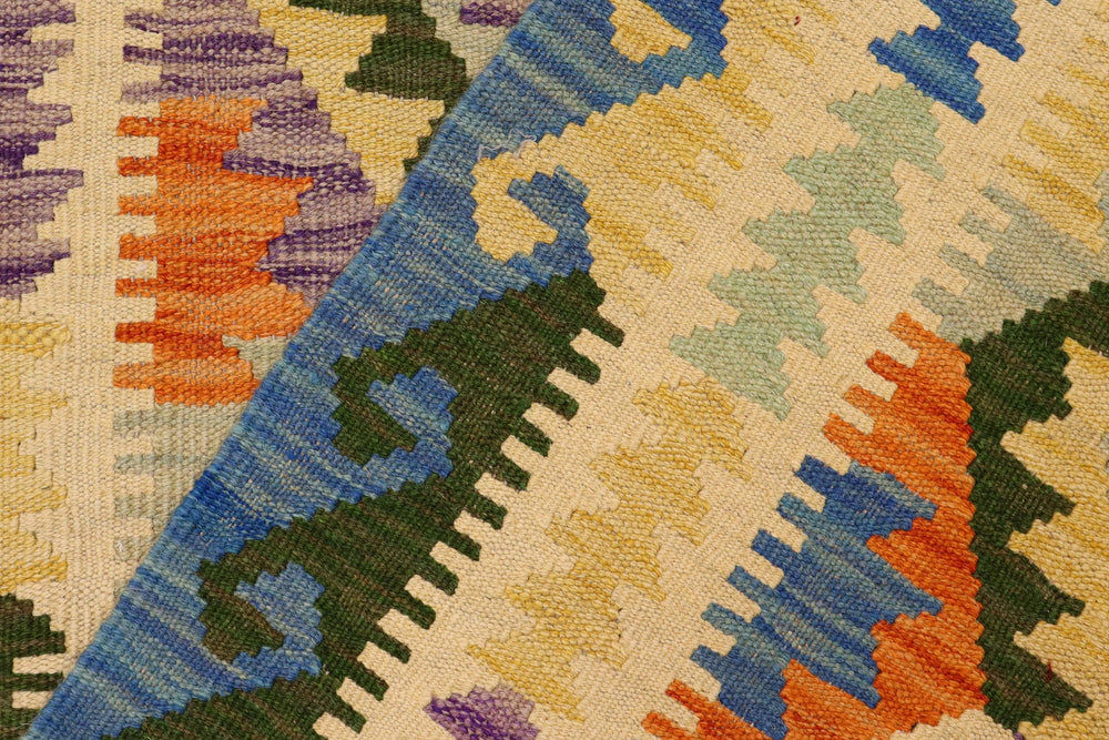 handmade Geometric Kilim Beige Blue Hand-Woven RECTANGLE 100% WOOL area rug 4 x 5