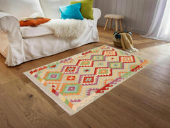 handmade Geometric Kilim Blue Rust Hand-Woven RECTANGLE 100% WOOL area rug 3 x 5