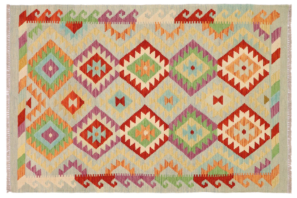 handmade Geometric Kilim Blue Rust Hand-Woven RECTANGLE 100% WOOL area rug 3 x 5