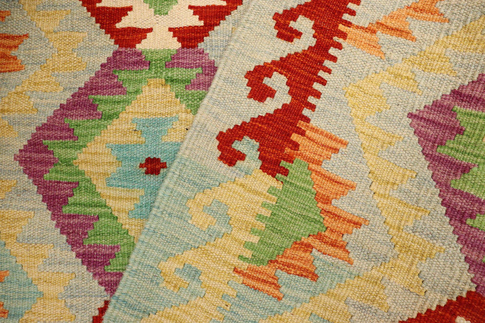 handmade Geometric Kilim Blue Rust Hand-Woven RECTANGLE 100% WOOL area rug 3 x 5