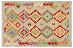 handmade Geometric Kilim Blue Rust Hand-Woven RECTANGLE 100% WOOL area rug 3 x 5