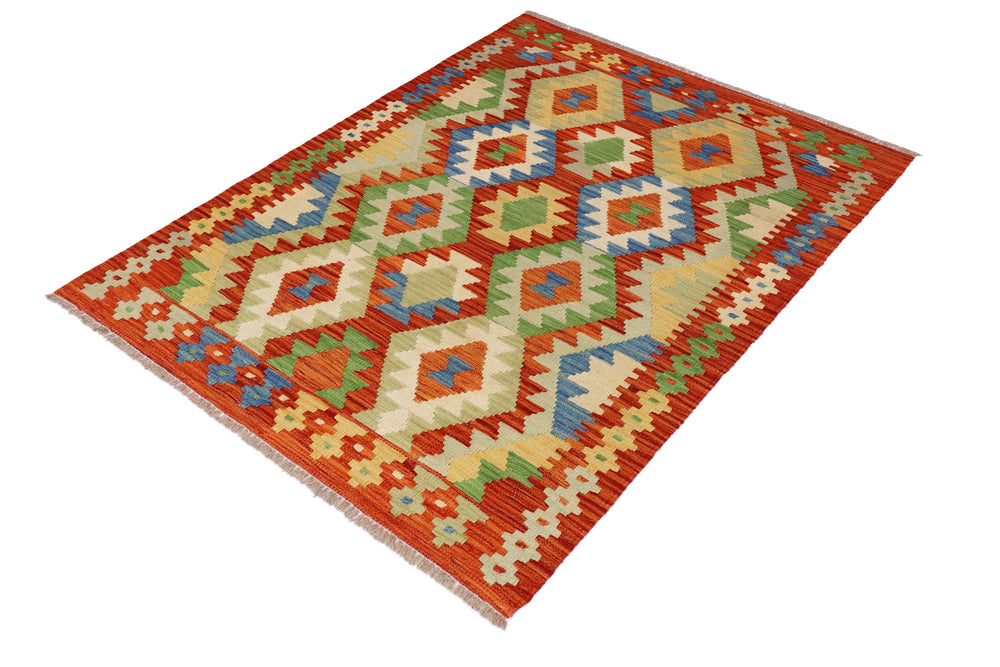 handmade Geometric Kilim Rust Blue Hand-Woven RECTANGLE 100% WOOL area rug 3 x 5