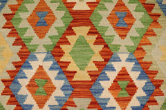 Flat Weave Kilim Antique Navaho Vintage handmade Geometric Kilim Rust Blue Hand-Woven Rectangle 100% Wool Area Rug 3x5 