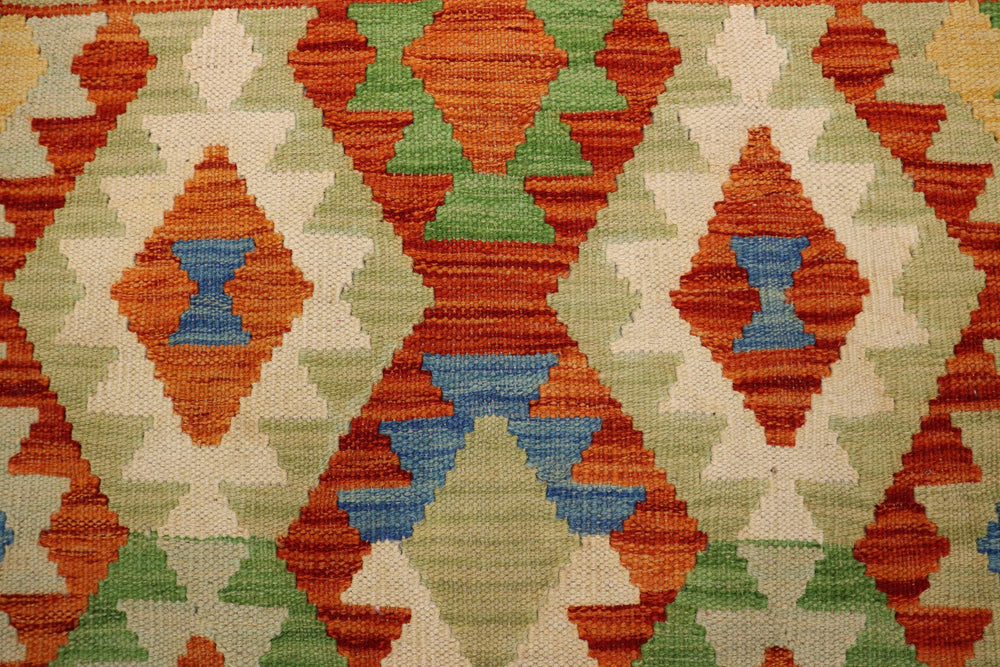 handmade Geometric Kilim Rust Blue Hand-Woven RECTANGLE 100% WOOL area rug 3 x 5