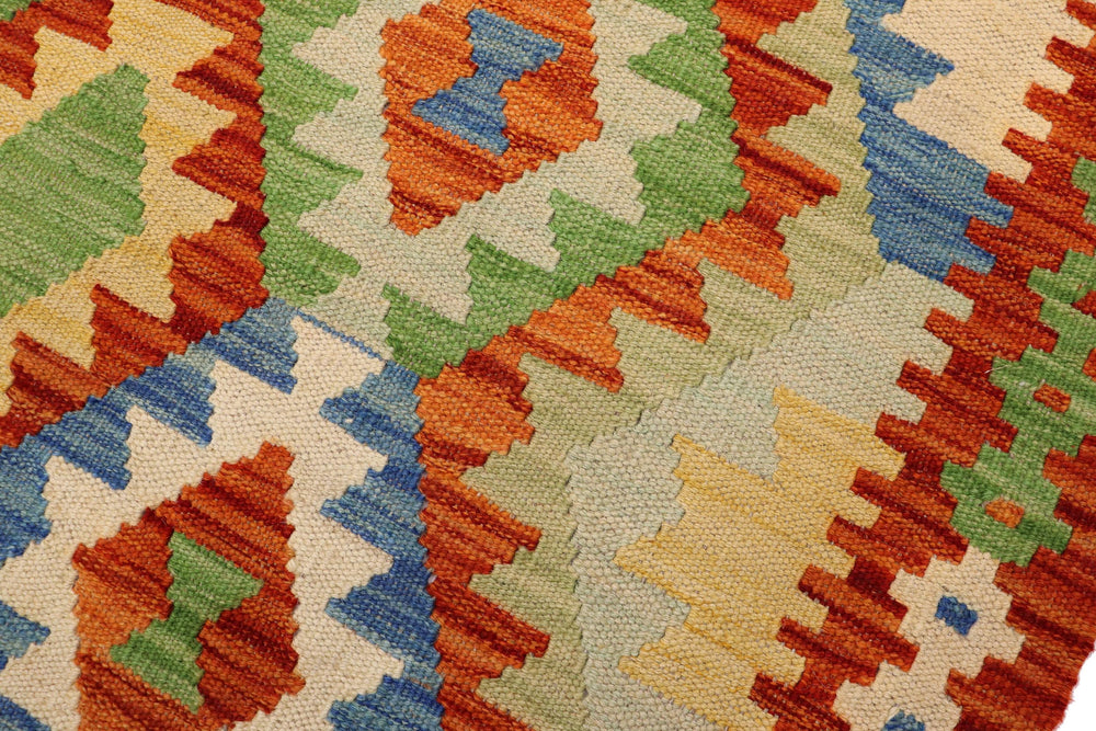 handmade Geometric Kilim Rust Blue Hand-Woven RECTANGLE 100% WOOL area rug 3 x 5