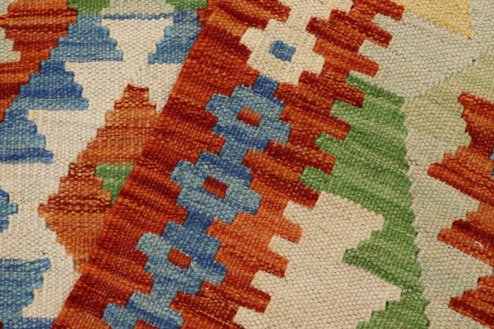 handmade Geometric Kilim Rust Blue Hand-Woven RECTANGLE 100% WOOL area rug 3 x 5