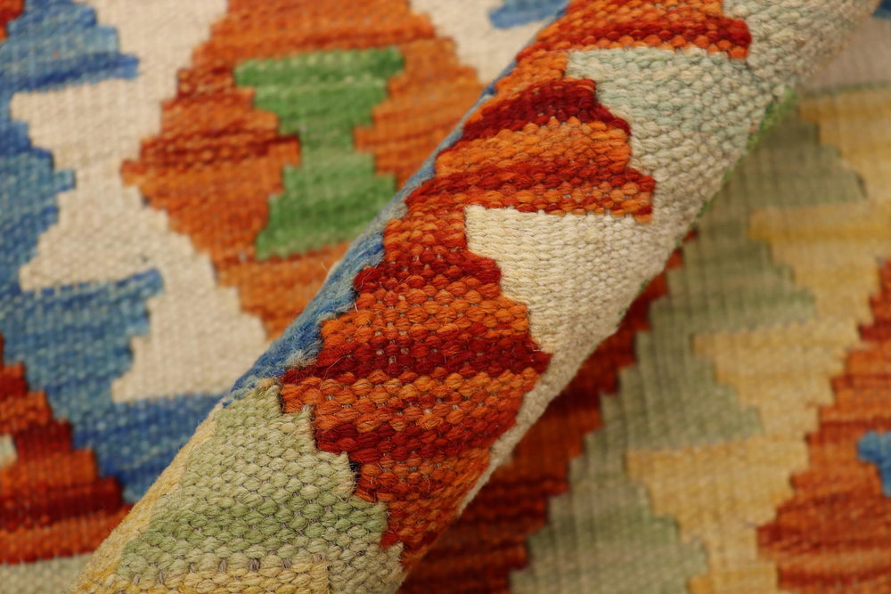 handmade Geometric Kilim Rust Blue Hand-Woven RECTANGLE 100% WOOL area rug 3 x 5