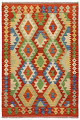 Flat Weave Kilim Antique Navaho Vintage handmade Geometric Kilim Rust Blue Hand-Woven Rectangle 100% Wool Area Rug 3x5 