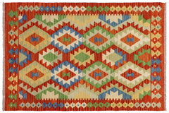 handmade Geometric Kilim Rust Blue Hand-Woven RECTANGLE 100% WOOL area rug 3 x 5