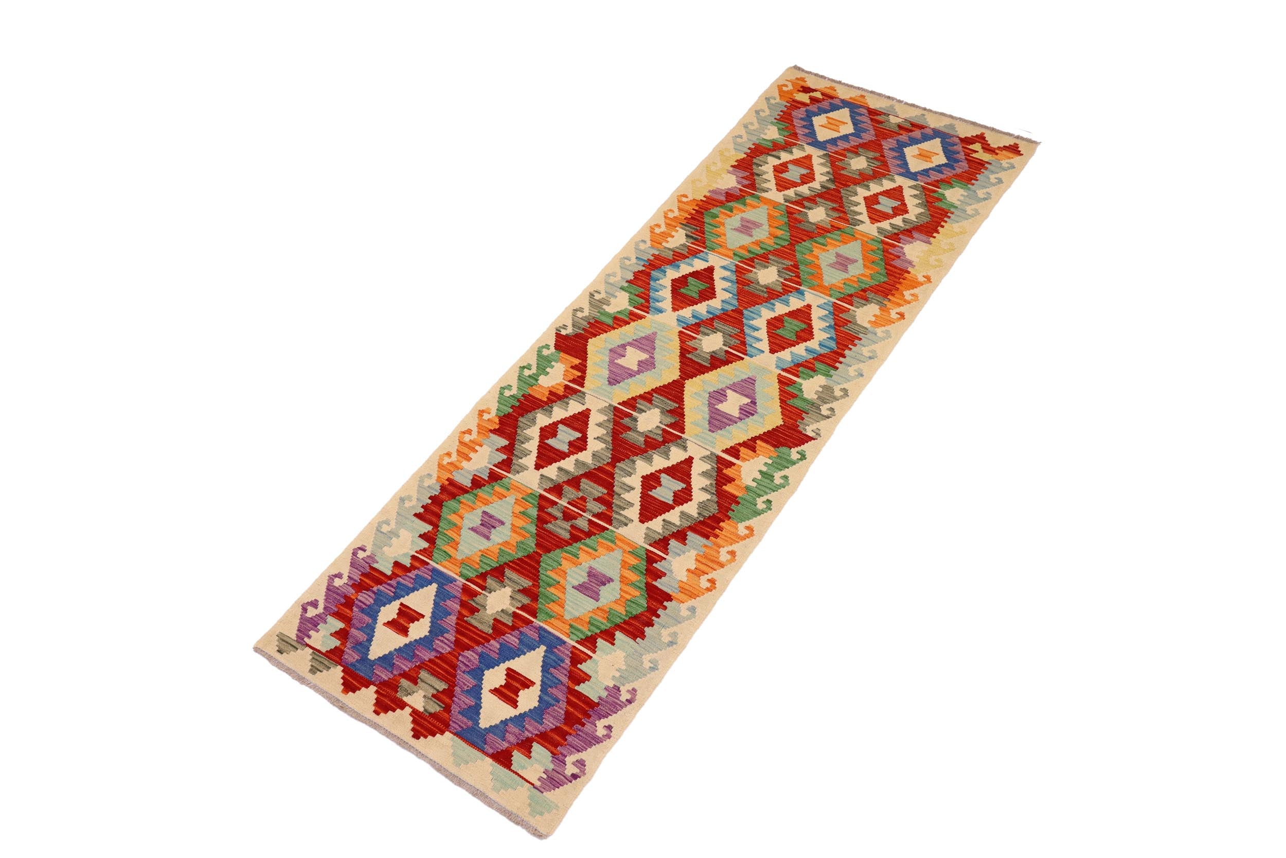 handmade Geometric Kilim Rust Beige Hand-Woven RUNNER 100% WOOL area rug 3 x 10