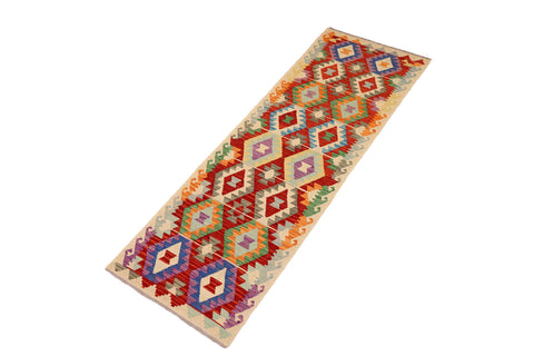 handmade Geometric Kilim Rust Beige Hand-Woven RUNNER 100% WOOL area rug 3 x 10