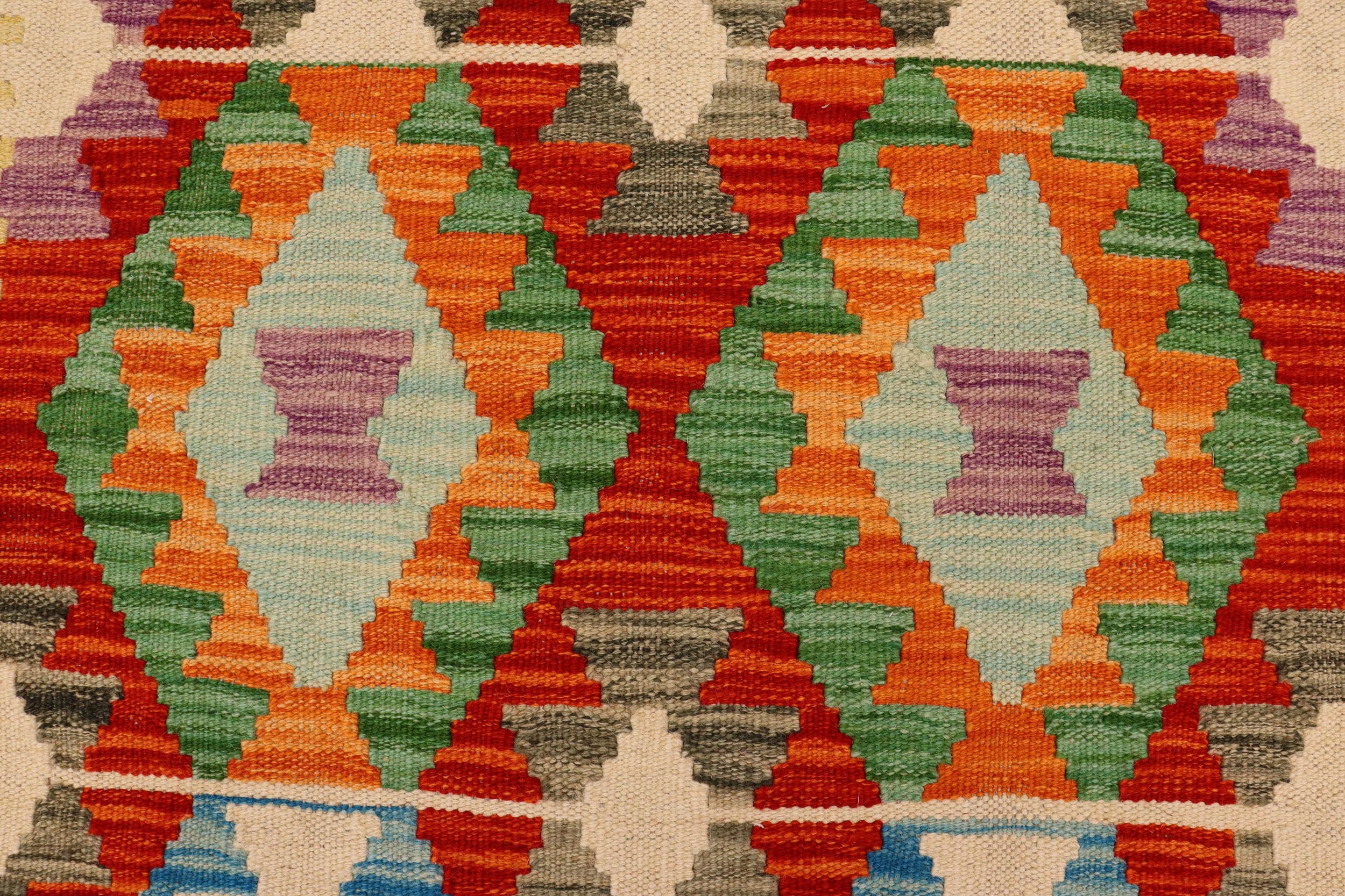 handmade Geometric Kilim Rust Beige Hand-Woven RUNNER 100% WOOL area rug 3 x 10