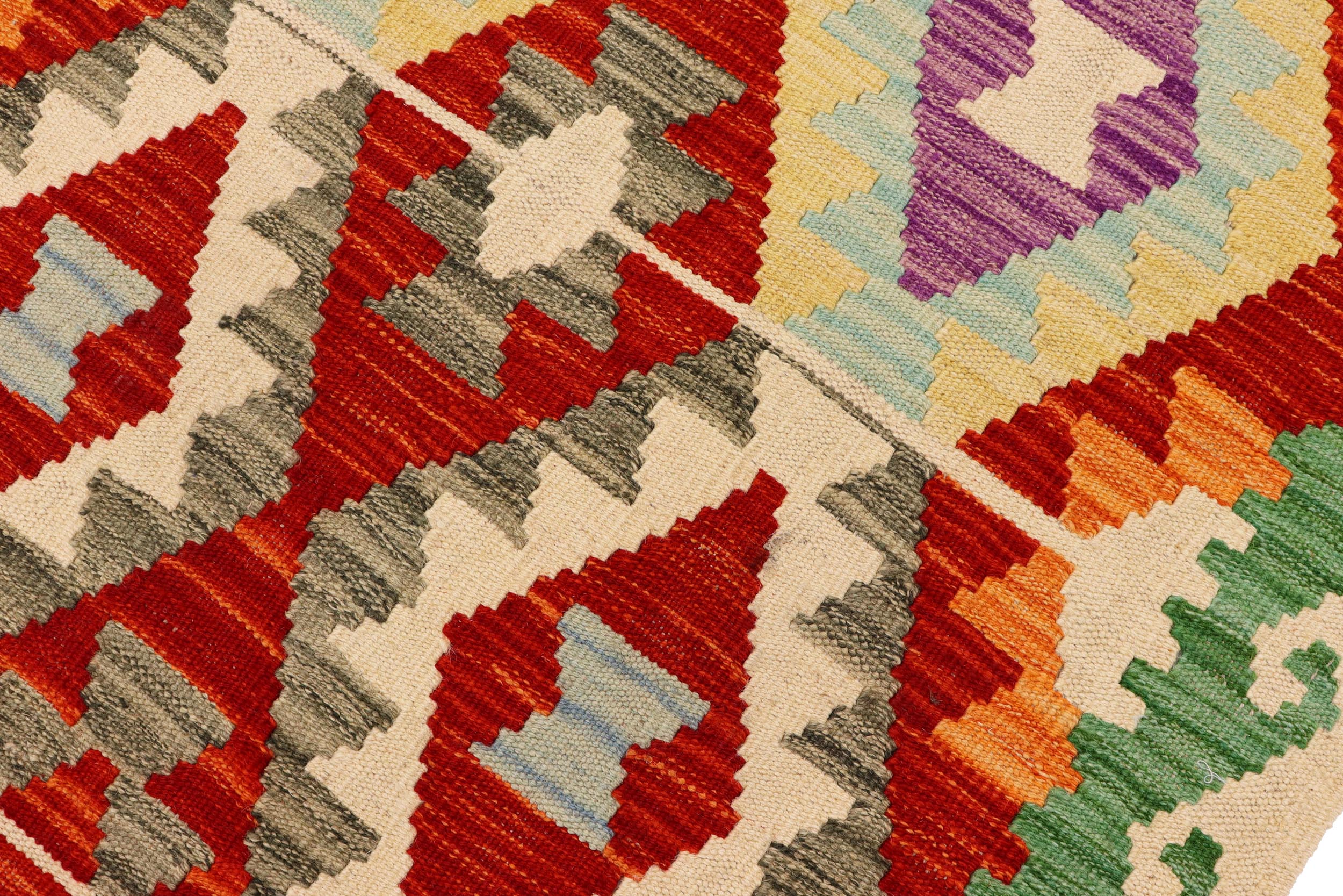 handmade Geometric Kilim Rust Beige Hand-Woven RUNNER 100% WOOL area rug 3 x 10
