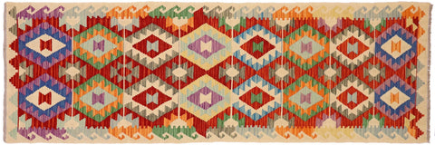 handmade Geometric Kilim Rust Beige Hand-Woven RUNNER 100% WOOL area rug 3 x 10
