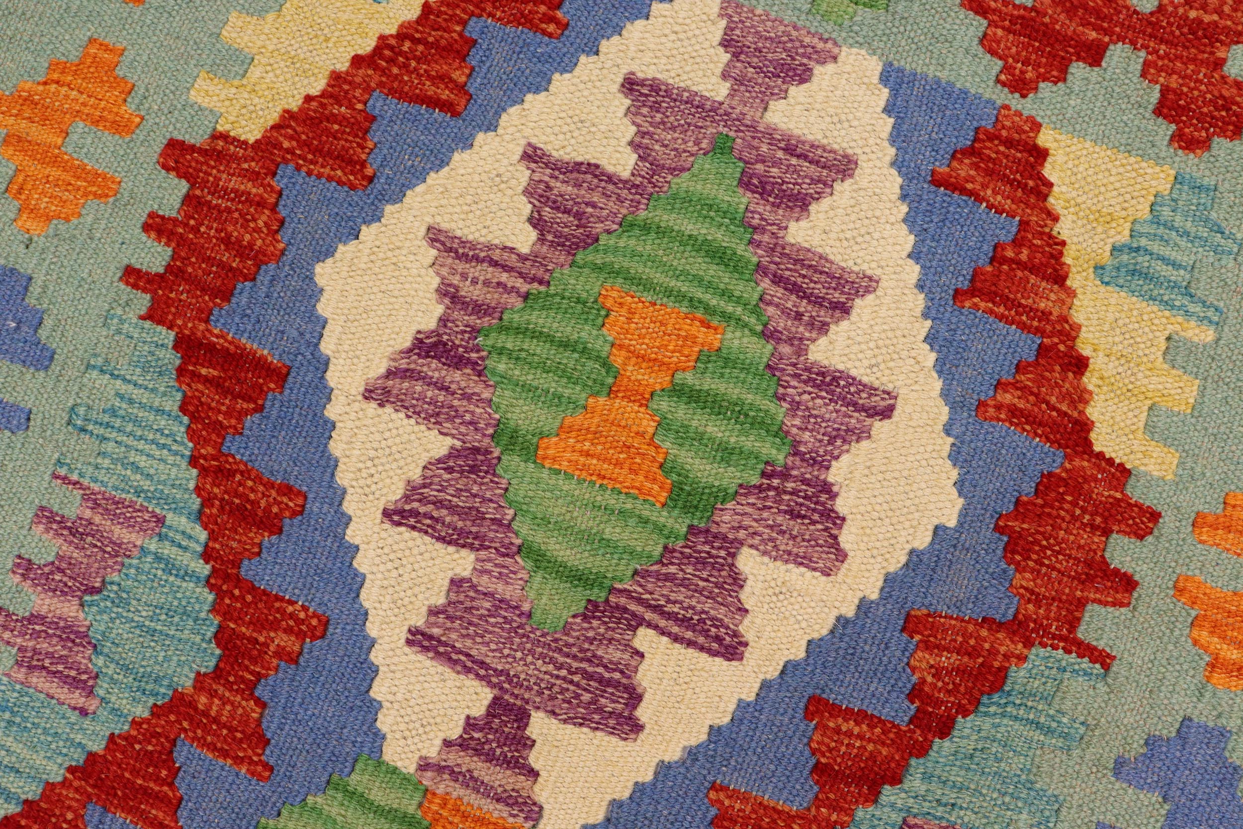 handmade Geometric Kilim Red Blue Hand-Woven RUNNER 100% WOOL area rug 3' x 6'