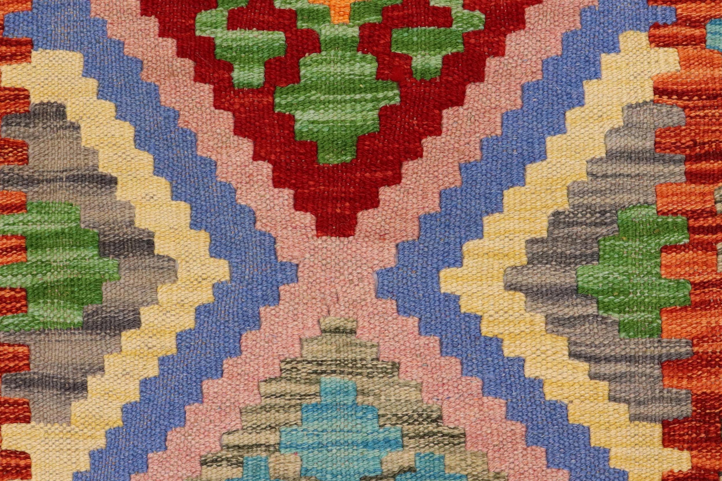 handmade Geometric Kilim Blue Rust Hand-Woven RUNNER 100% WOOL area rug 3' x 7'