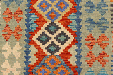 handmade Geometric Kilim Rust Blue Hand-Woven RUNNER 100% WOOL area rug 3' x 7'