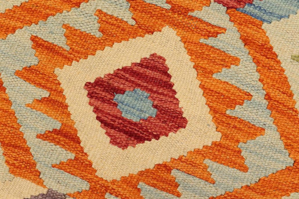 Flat Weave Kilim Antique Navaho Vintage handmade Geometric Kilim Blue Rust Hand-Woven Runner 100% Wool Area Rug 3x6 